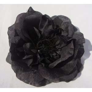  NEW Large Black Open Rose Hair Flower Clip, Limited 