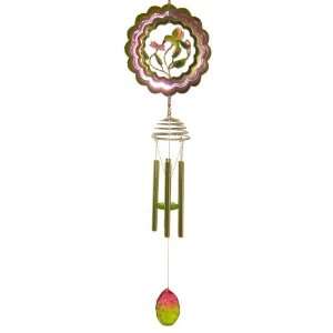  34 inch 3D Metal Pink And Green Hummingbird Wind Chime Spinner 