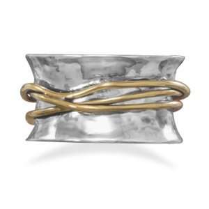  Concave Band Ring with Gold Plated Center Wire Silver 