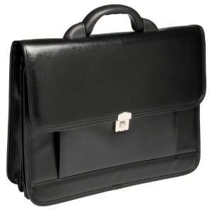  Black Leather Briefcase with Padded Laptop Compartment 