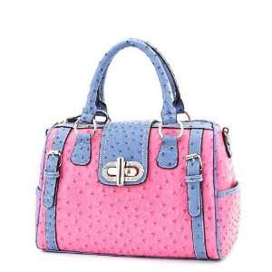  Faux OSTRICH Leather Handbag PINK & BLUE Purse ~ Designer 