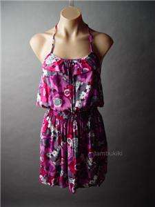 PAINTERLY Floral Print Ruffled Smocked Halter Dress L  
