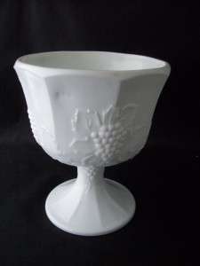 Grape And Leaf Design MILK GLASS Compote Candy Dish VTG  