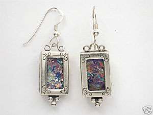 Roman Glass earrings made in Israel silver jewelry  