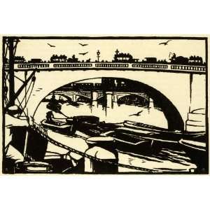  1924 Line Cut Robert Gibbings London Bridge Architecture Silhouette 