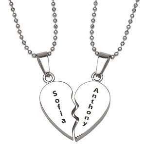    Stainless Steel Break able Engraved Hearts Necklace Jewelry