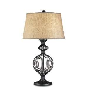 Currey and Company 6859 Black Ferro Table Lamp with Natural Linen 