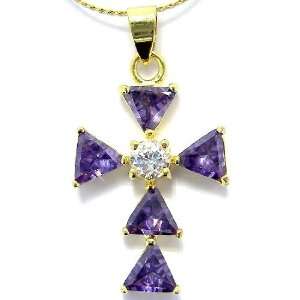  Gorgeous Cross Cut Gold Plated Simulated Amethyst Pendant 