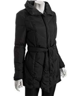Cole Haan black quilted down filled belted coat   