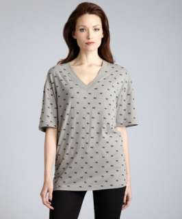Cynthia Rowley grey spotted cotton v neck oversize t shirt