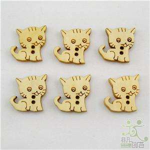 20 pcs cute Wood Cat buttons lot craft/kids  