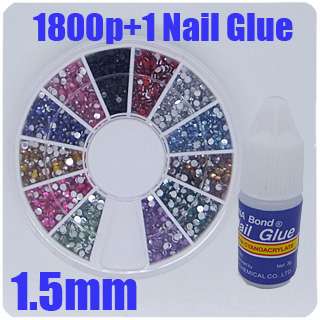 1800x Nail Art Rhinestones Glitters Round Wheel 1.5 N01  