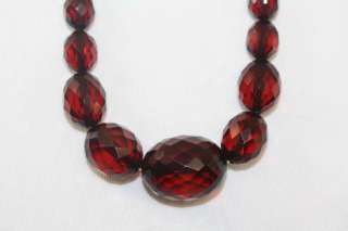 1920s Bakelite Necklace Vintage Art Deco Cherry Amber Faceted Beads 30 