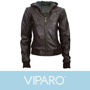 Chestnut Brown Womens Leather Hooded Hood Bomber Jacket  