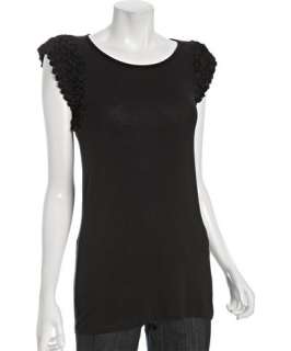 Design History black jersey rosette strong shoulder tunic top