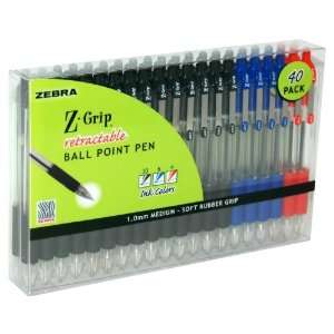 Grip Retractable Ball Point Pen, 1.0mm Medium, Soft Rubber Grip, 40 