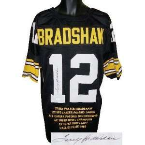  Terry Bradshaw Signed Uniform   Black Prostyle w Embroidered Stats 