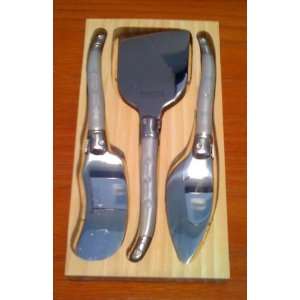  French Laguiole 3 piece Cheese Knife Set Pearl & Stainless 