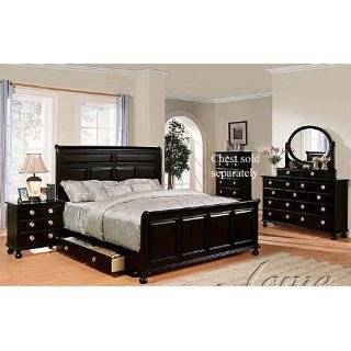4pc California King Size Bedroom Set with Silver Handles Black Finish