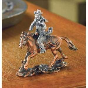  Pewter Cowboy On Horse Statuette