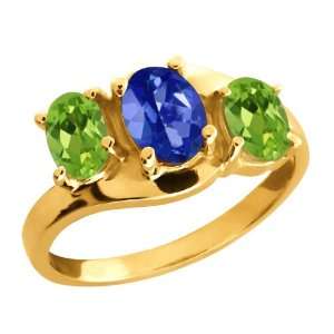   Ct Oval Sapphire Blue Mystic Topaz and Peridot Gold Plated Silver Ring