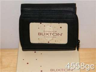 BUXTON BLACK LEATHER FRENCH PURSE ZIP ROUND WALLET  