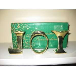  1994 JOY Candle Holders   Solid Brass 3 Piece   Chriistmas 