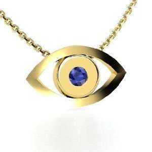    Evil Eye Pendant, Round Sapphire 14K Yellow Gold Necklace Jewelry