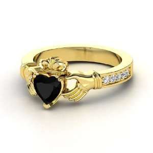  Claddagh Ring, Heart Black Onyx 14K Yellow Gold Ring with 