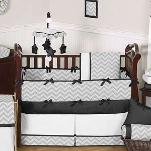  Gray and Black Zig Zag Baby Bedding   9pc Crib Set by JoJO 