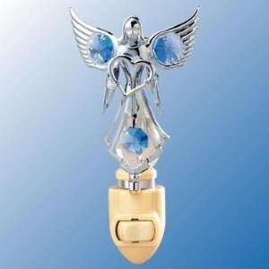  Chrome Angel with Heart Night Light   Blue Swarovski 
