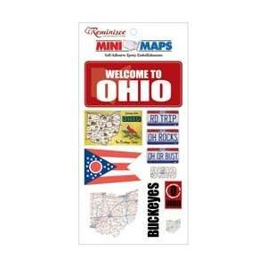 Mini Maps Self Adhesive Epoxy Embellishments 4.5X8 Sheet Ohio 