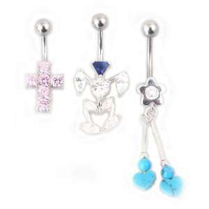  Set of 3 Sterling Silver Belly Button Rings Jewelry
