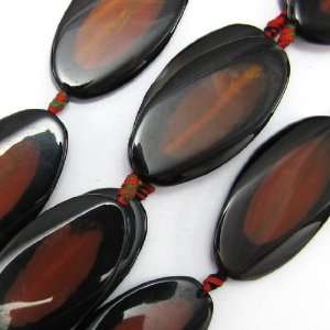  48mm black brown agate twist oval beads 8 strand