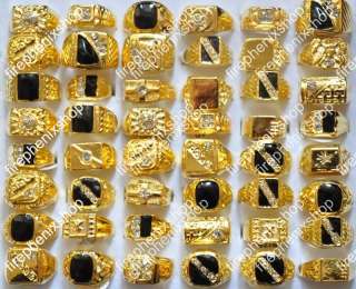 wholesale lots 25pcs gold tone rhinestone mens rings  
