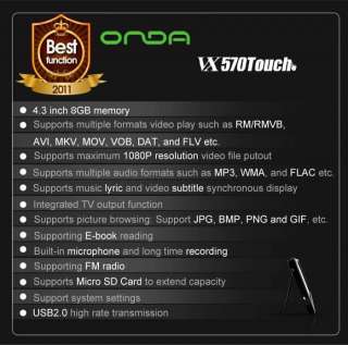   Onda 4.3 8GB Touch Screen  MP4 MP5 Player Voice Recorder FM Radio
