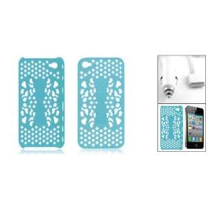 Gino Blue Lattice Plastic Back Case + Coiled Car Charger for iPhone 4 