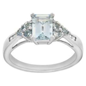   Aquamarine, Blue Topaz and Diamond Octagon Ring, Size 8 Jewelry