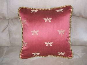 Red Yellow Gold French Country Dragonfly Toile Pillow  