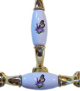 BUTTERFLY Purple Flower Cabinet Drawer PULL Handle  