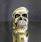 BRONZE ARMY OFFICER SKULL RING WITH BERET SPECIAL FORCES SOLDIER 