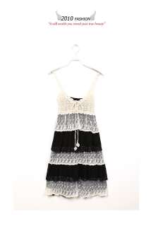 STUNNING TIERED LACE CROCHET FLORAL DRESS BLACK S  