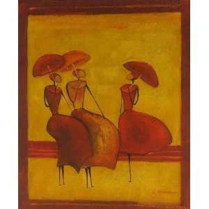 Ladies with Umbrellas Oil Painting on Canvas Hand Made Replica Finest 
