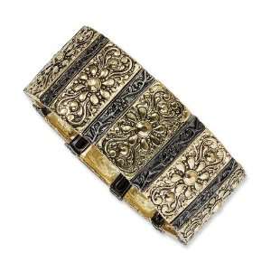    Brass tone Black plated Fancy Stretch Bracelet/Mixed Metal Jewelry