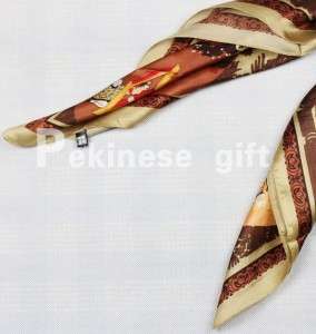 100% Brown Square 35Silk Scarf Kerchief Chinese Art  