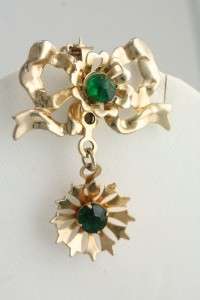 Vintage Costume Jewelry Green Rhinestone Brooch Pin  