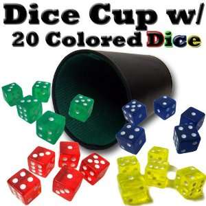  Plastic Dice Cup w/ 20 Colored Dice   16mm Sports 