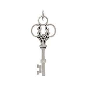Antique Style Victorian Key Pendant with Scrolls in Sterling Silver 