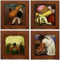 Diego Rivera 4 Framed Ceramic Art Tiles Assorted  