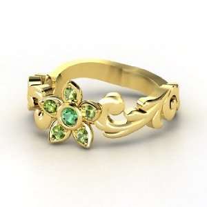  Jasmine Ring, 14K Yellow Gold Ring with Emerald & Green 